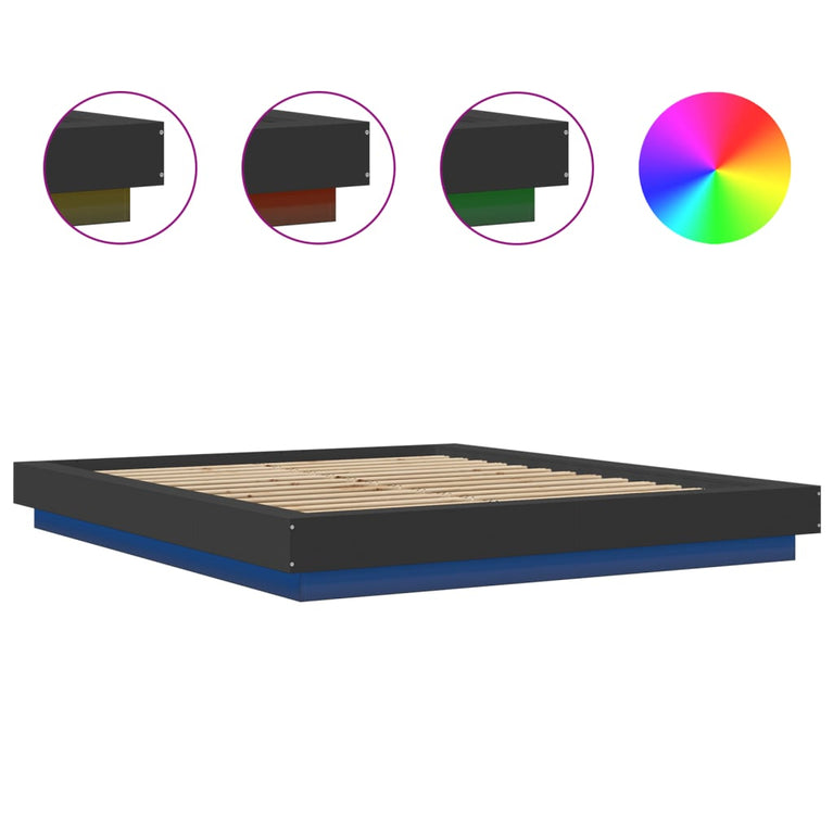 Bedframe met LED-verlichting bewerkt hout zwart 160x200 cm