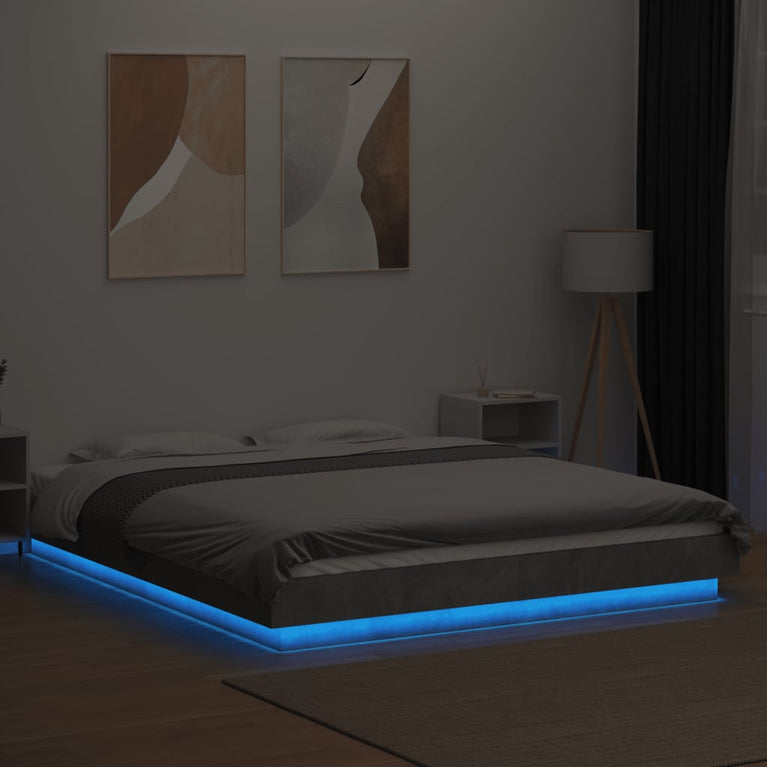 Bedframe met LED-verlichting bewerkt hout betongrijs 160x200 cm