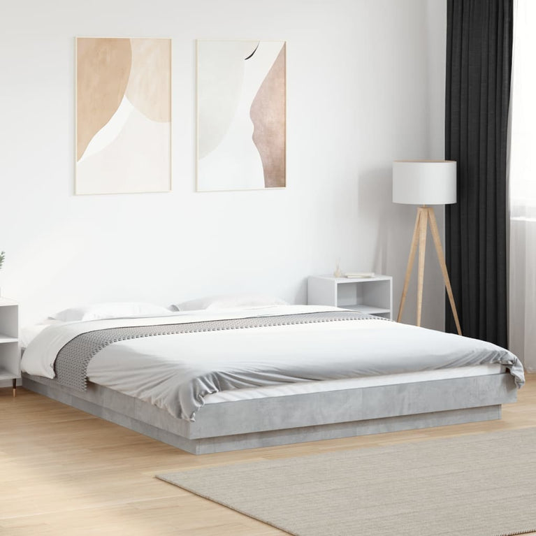 Bedframe met LED-verlichting bewerkt hout betongrijs 160x200 cm