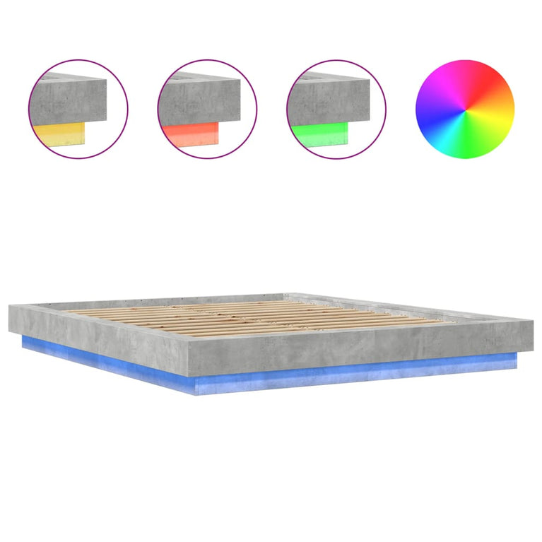Bedframe met LED-verlichting bewerkt hout betongrijs 160x200 cm