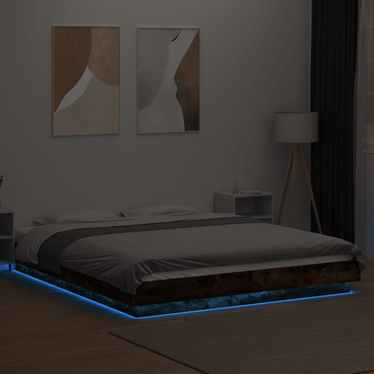 Bedframe met LED-verlichting gerookt eikenkleurig 160x200 cm