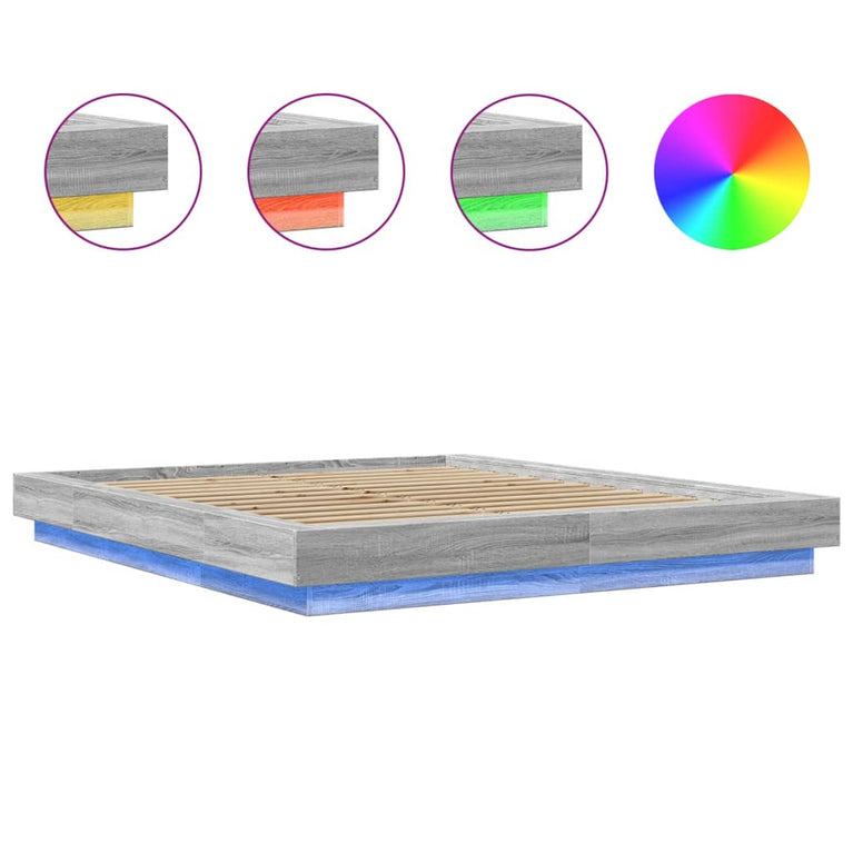 Bedframe met LED-verlichting grijs sonoma eiken 160x200 cm