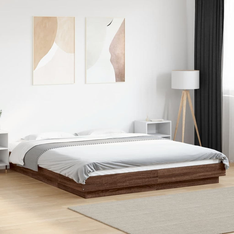 Bedframe met LED-verlichting bruin eikenkleurig 160x200 cm