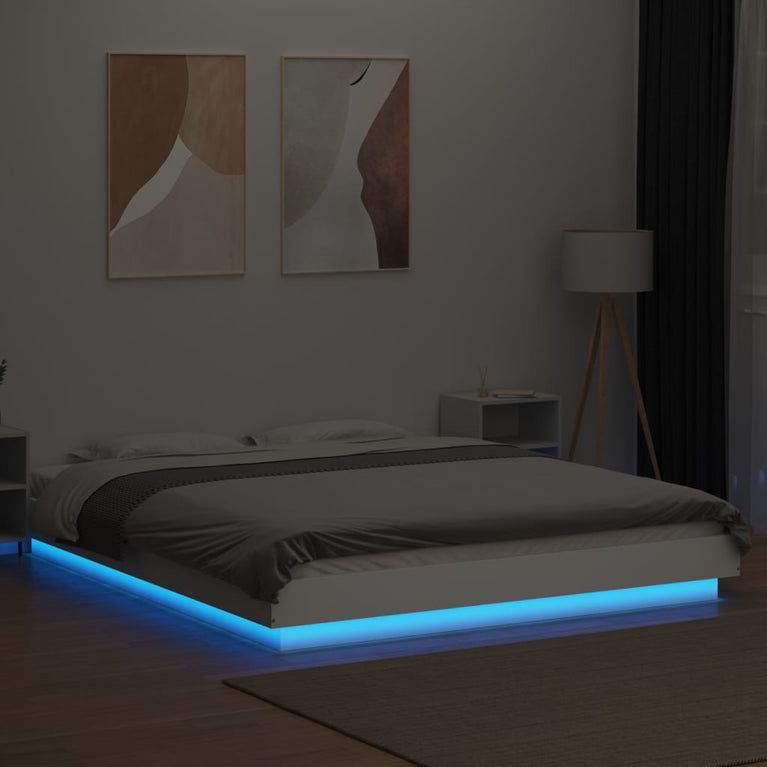 Bedframe met LED-verlichting bewerkt hout wit 150x200 cm