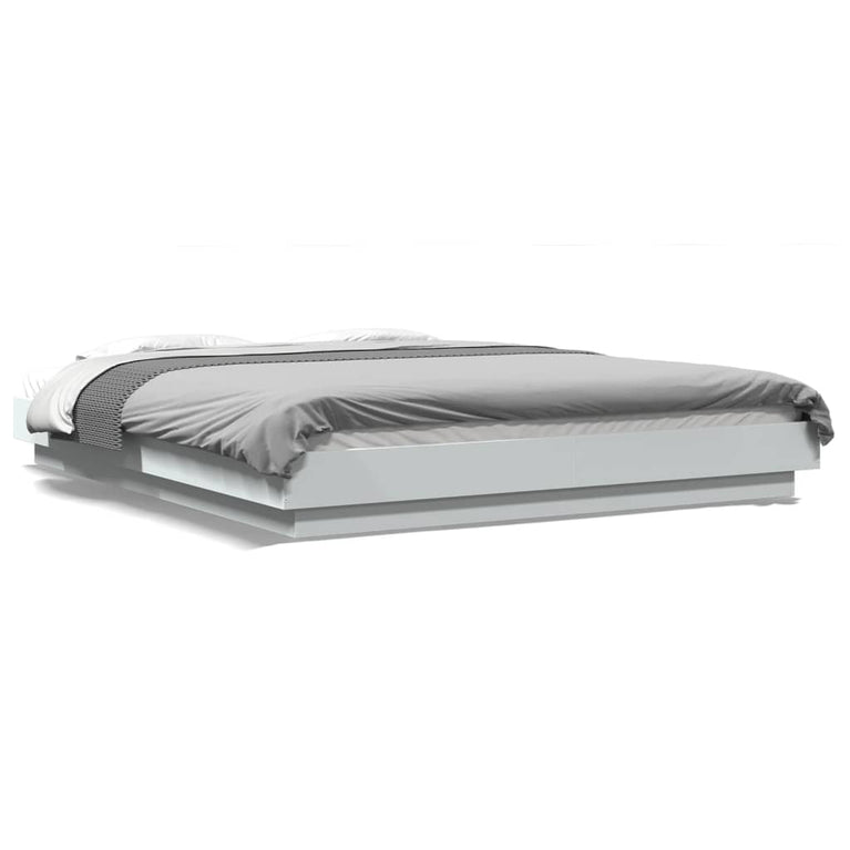 Bedframe met LED-verlichting bewerkt hout wit 150x200 cm