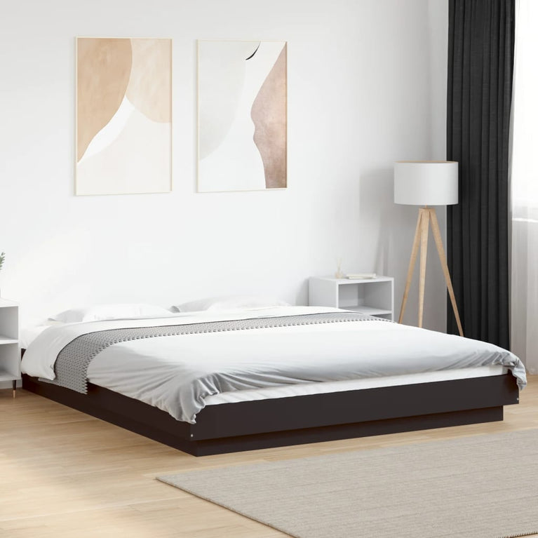 Bedframe met LED-verlichting bewerkt hout zwart 150x200 cm