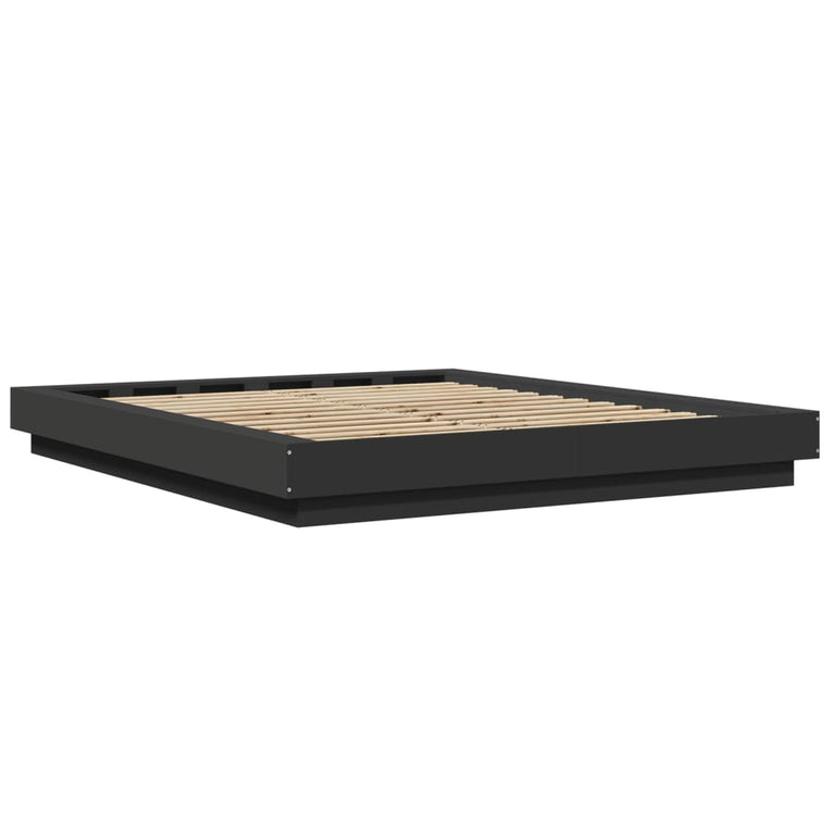 Bedframe met LED-verlichting bewerkt hout zwart 150x200 cm