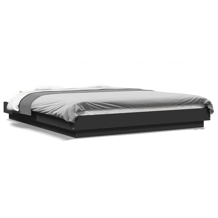 Bedframe met LED-verlichting bewerkt hout zwart 150x200 cm