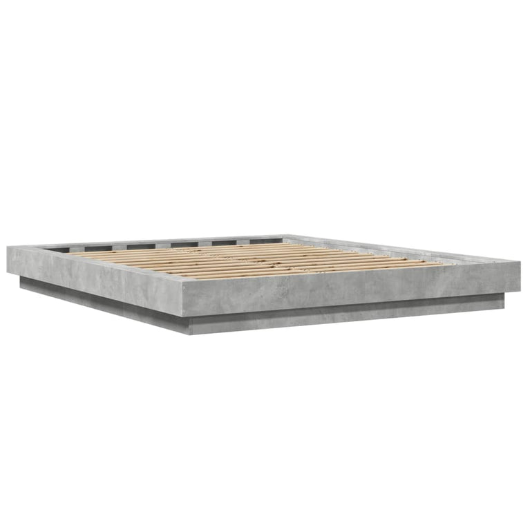 Bedframe met LED-verlichting bewerkt hout betongrijs 150x200 cm