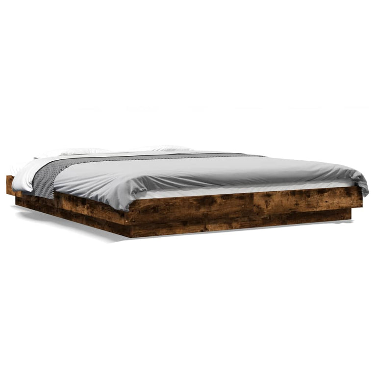 Bedframe met LED-verlichting gerookt eikenkleurig 150x200 cm