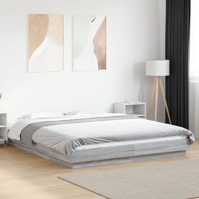 Bedframe met LED-verlichting grijs sonoma eiken 150x200 cm