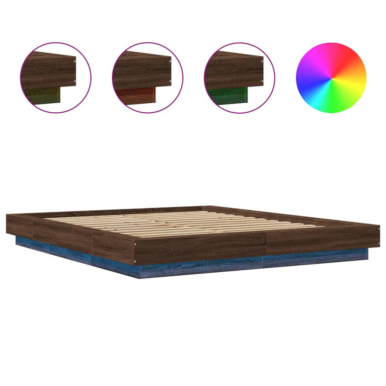Bedframe met LED-verlichting bruin eikenkleurig 150x200 cm