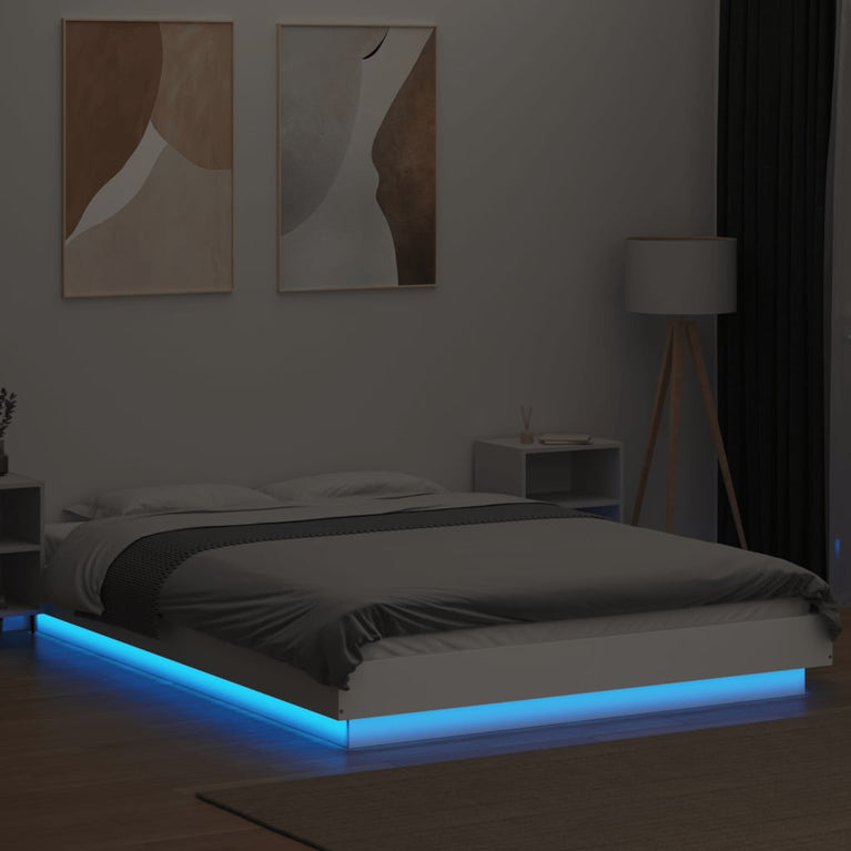 Bedframe met LED-verlichting bewerkt hout wit 120x200 cm