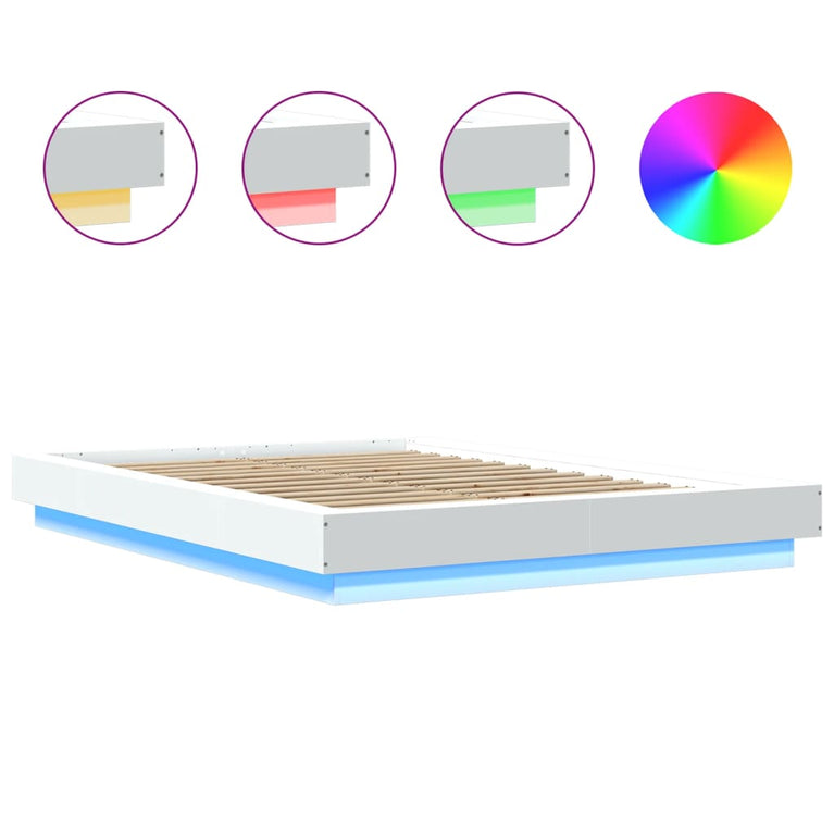 Bedframe met LED-verlichting bewerkt hout wit 120x200 cm