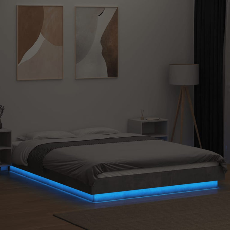 Bedframe met LED-verlichting bewerkt hout betongrijs 120x200 cm