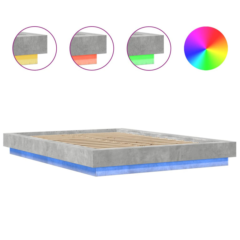 Bedframe met LED-verlichting bewerkt hout betongrijs 120x200 cm