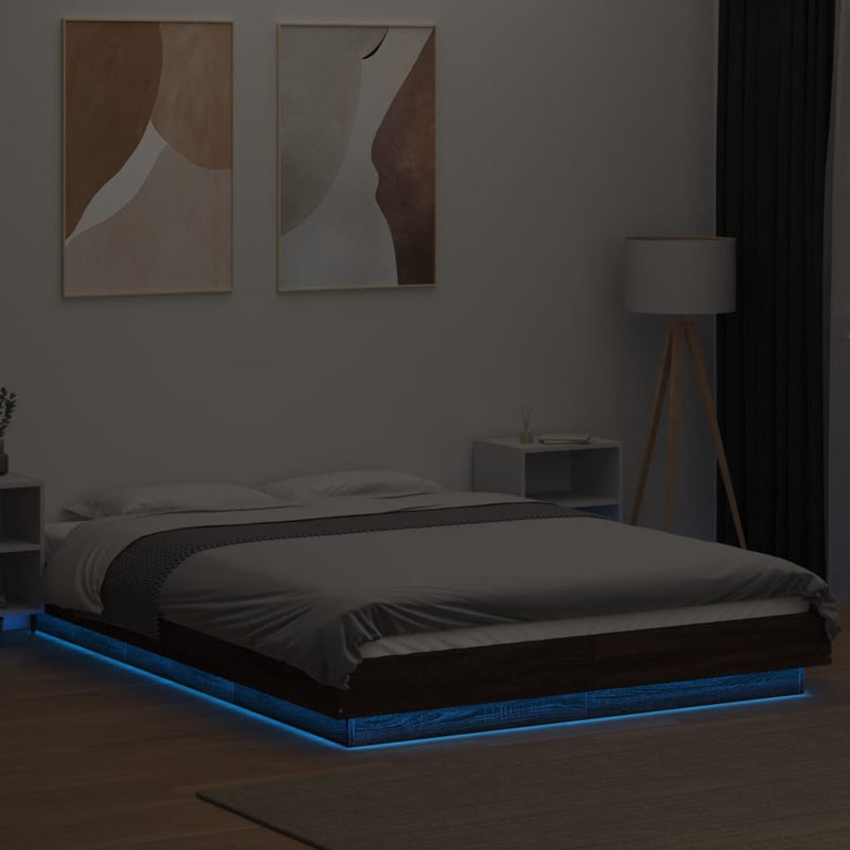 Bedframe met LED-verlichting bruin eikenkleurig 120x200 cm