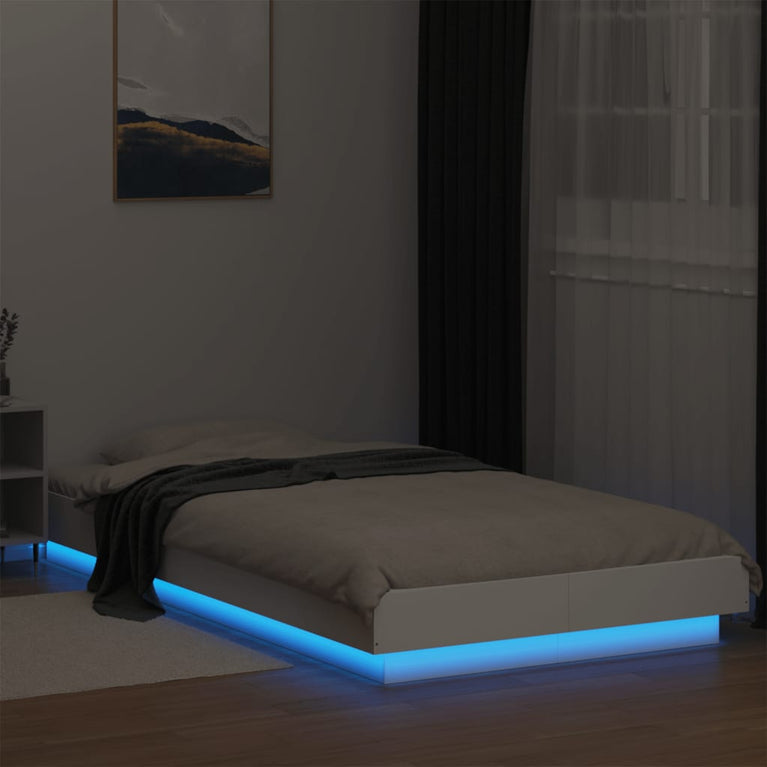 Bedframe met LED-verlichting bewerkt hout wit 90x200 cm
