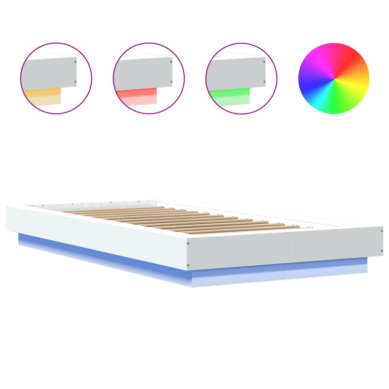 Bedframe met LED-verlichting bewerkt hout wit 90x200 cm