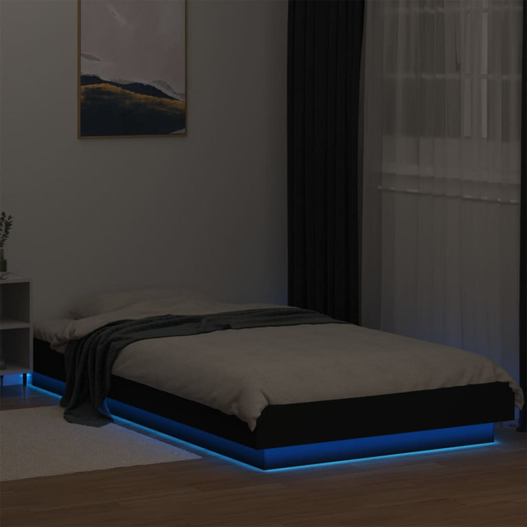 Bedframe met LED-verlichting bewerkt hout zwart 90x200 cm
