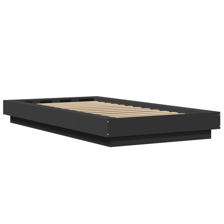 Bedframe met LED-verlichting bewerkt hout zwart 90x200 cm