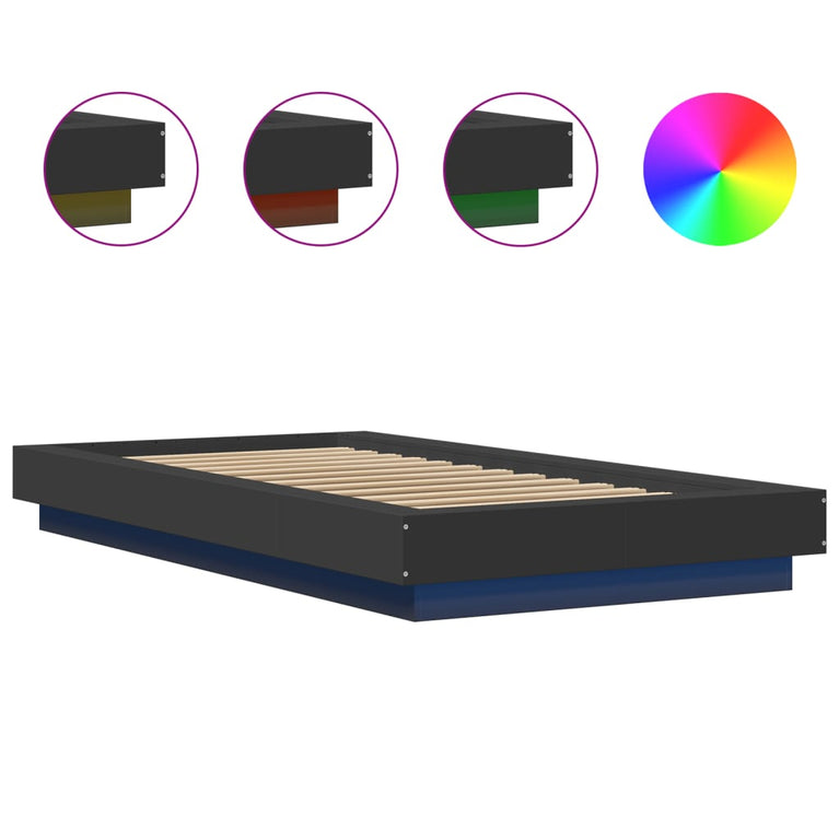 Bedframe met LED-verlichting bewerkt hout zwart 90x200 cm