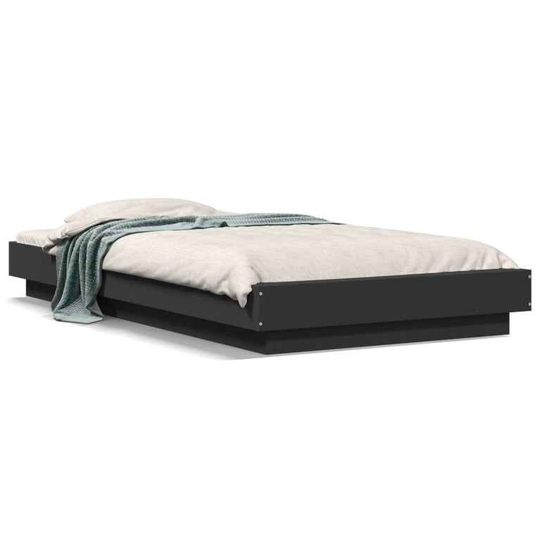 Bedframe met LED-verlichting bewerkt hout zwart 90x200 cm