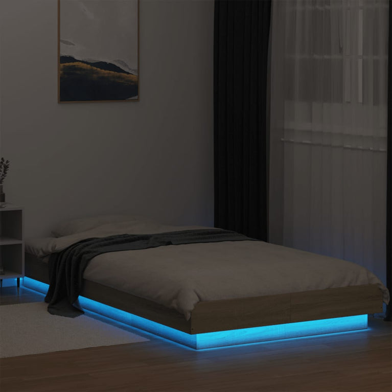 Bedframe met LED-verlichting sonoma eikenkleurig 90x200 cm