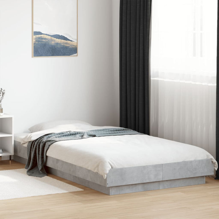 Bedframe met LED-verlichting bewerkt hout betongrijs 90x200 cm
