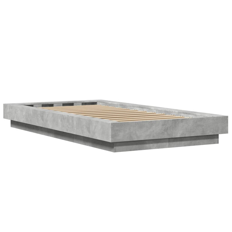 Bedframe met LED-verlichting bewerkt hout betongrijs 90x200 cm