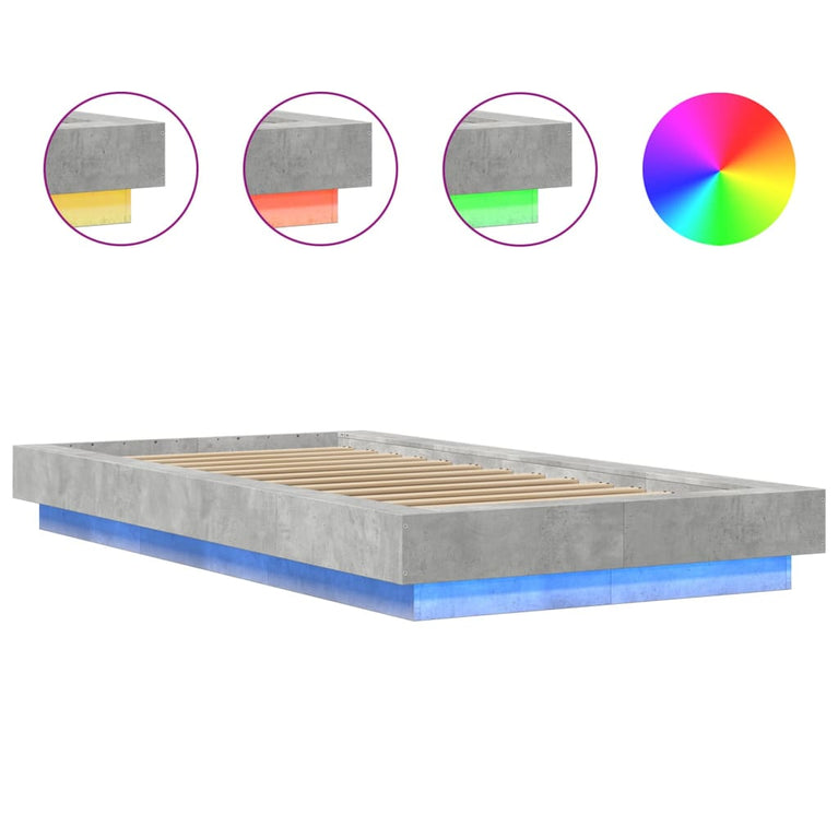 Bedframe met LED-verlichting bewerkt hout betongrijs 90x200 cm