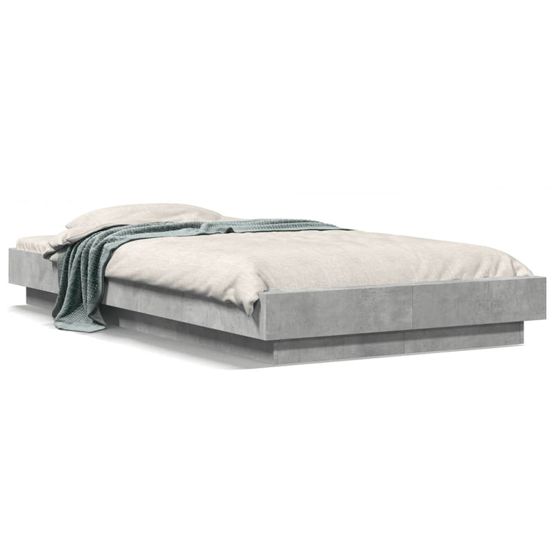 Bedframe met LED-verlichting bewerkt hout betongrijs 90x200 cm