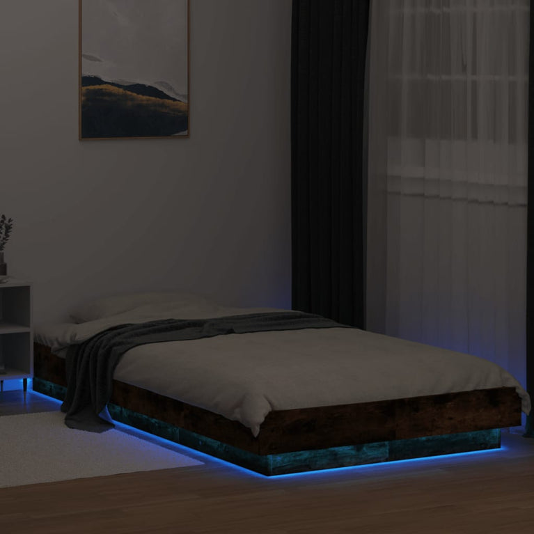 Bedframe met LED-verlichting gerookt eikenkleurig 90x200 cm