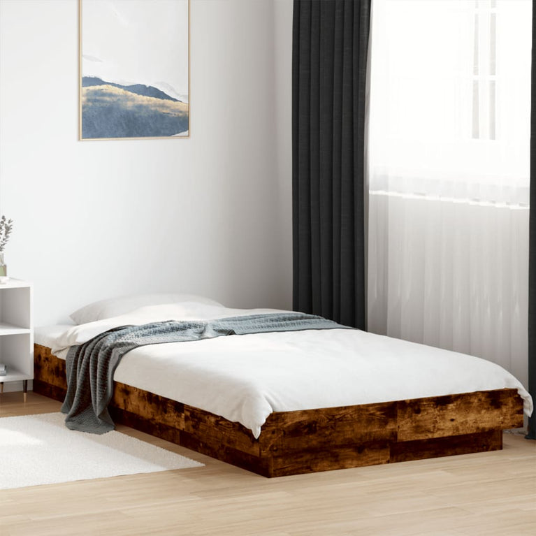 Bedframe met LED-verlichting gerookt eikenkleurig 90x200 cm