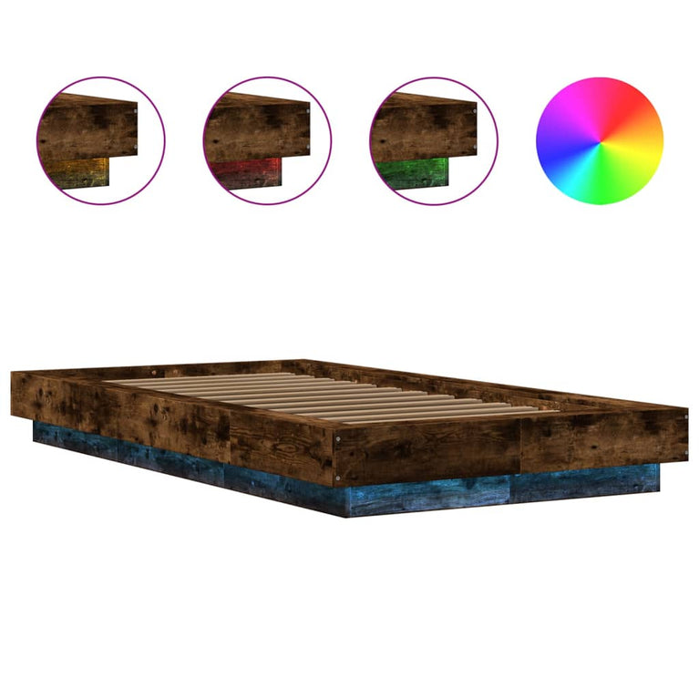Bedframe met LED-verlichting gerookt eikenkleurig 90x200 cm