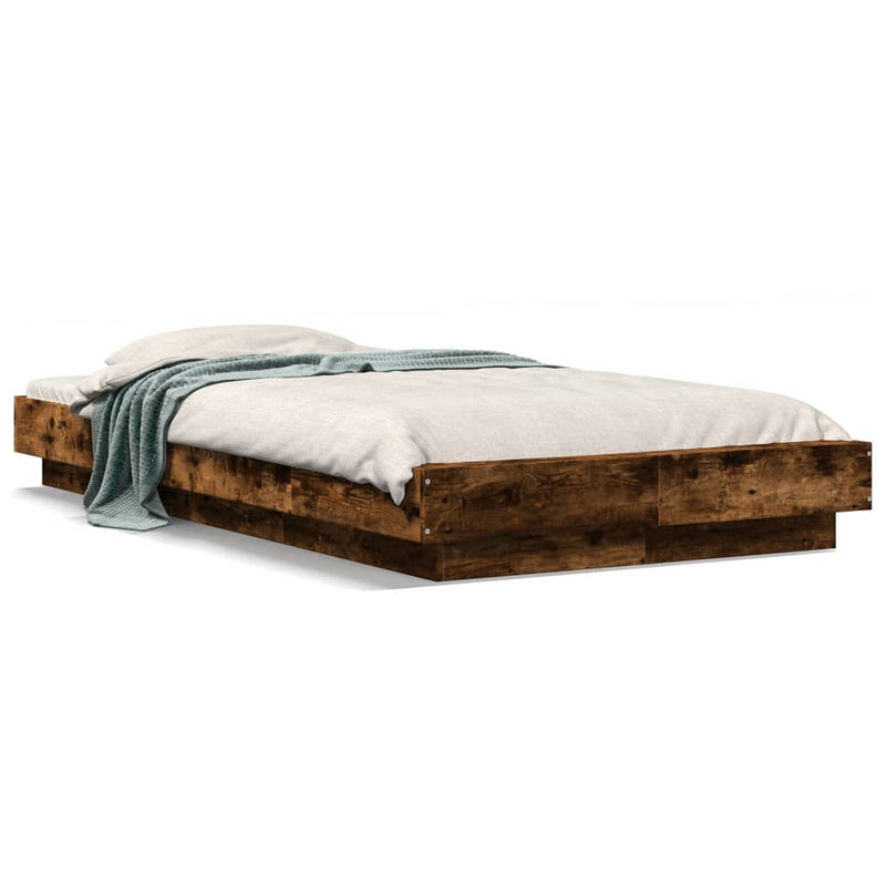 Bedframe met LED-verlichting gerookt eikenkleurig 90x200 cm