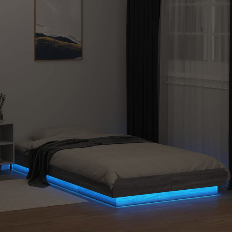 Bedframe met LED-verlichting grijs sonoma eikenkleurig 90x200cm