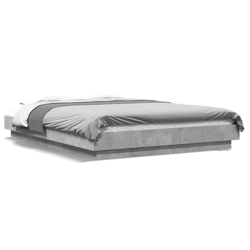 Bedframe met LED-verlichting bewerkt hout betongrijs 140x190 cm