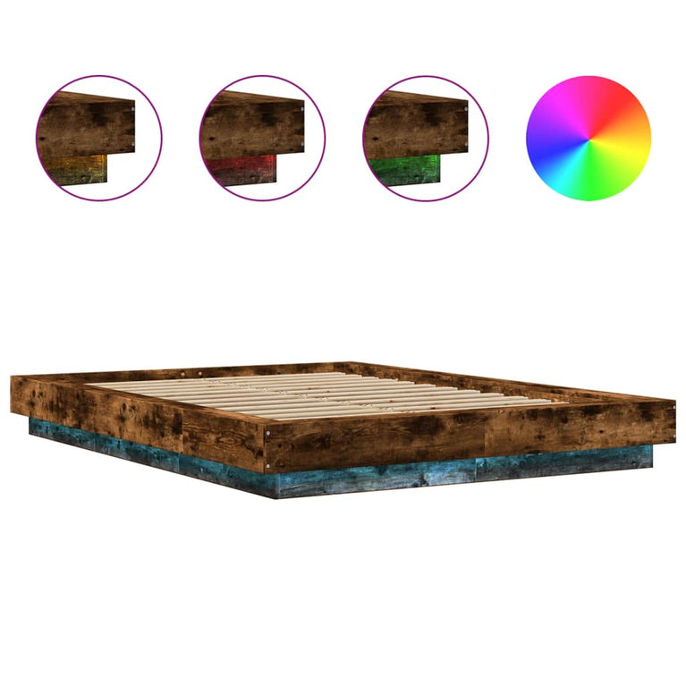 Bedframe met LED-verlichting gerookt eikenkleurig 140x190 cm