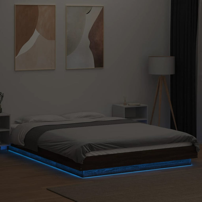 Bedframe met LED-verlichting bruin eikenkleurig 140x190 cm
