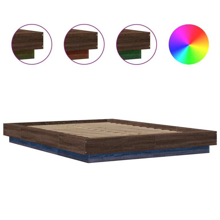 Bedframe met LED-verlichting bruin eikenkleurig 140x190 cm