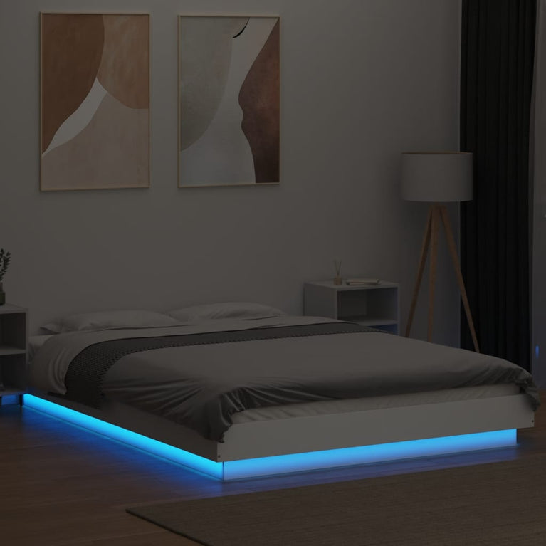 Bedframe met LED-verlichting bewerkt hout wit 120x190 cm