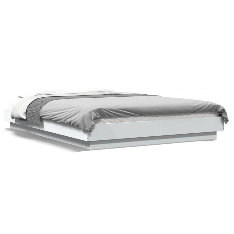Bedframe met LED-verlichting bewerkt hout wit 120x190 cm