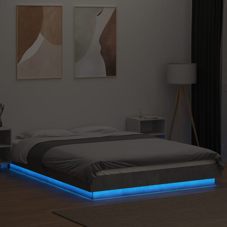 Bedframe met LED-verlichting bewerkt hout betongrijs 120x190 cm