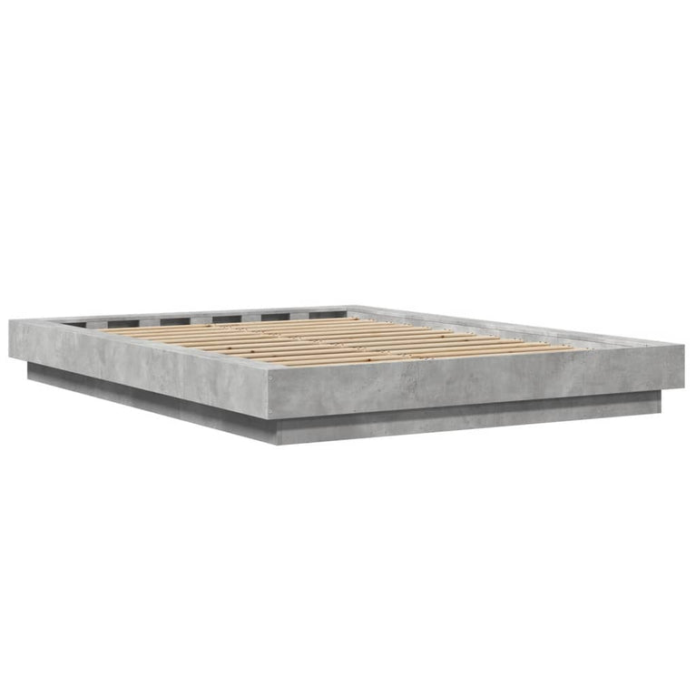 Bedframe met LED-verlichting bewerkt hout betongrijs 120x190 cm