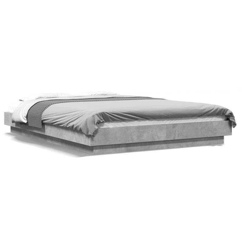Bedframe met LED-verlichting bewerkt hout betongrijs 120x190 cm
