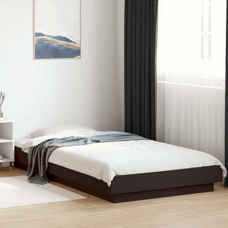 Bedframe met LED-verlichting bewerkt hout zwart 75x190 cm