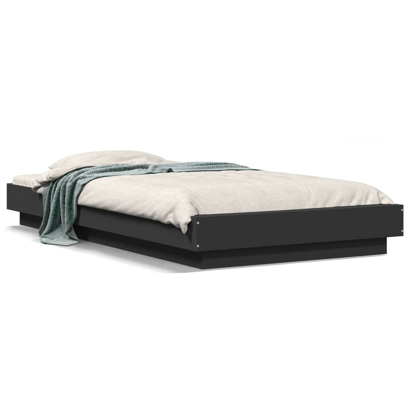 Bedframe met LED-verlichting bewerkt hout zwart 75x190 cm