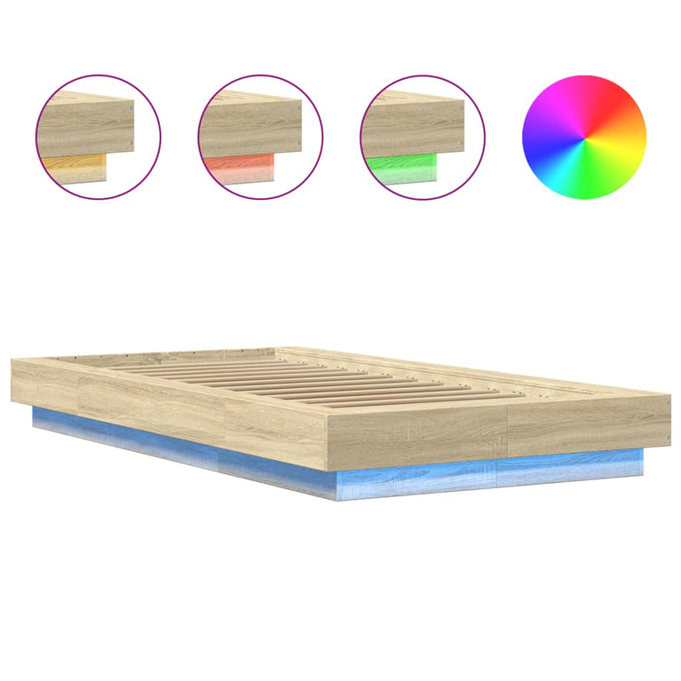Bedframe met LED-verlichting sonoma eikenkleurig 75x190 cm