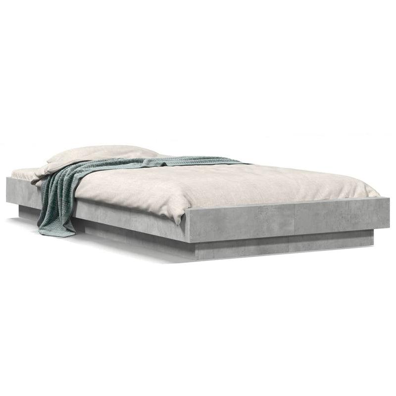 Bedframe met LED-verlichting bewerkt hout betongrijs 75x190 cm